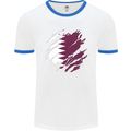 Torn Qatar Flag Qatari Day Football Mens Ringer T-Shirt White/Royal Blue