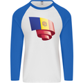 Curled Andorra Flag Andorran Day Football Mens L/S Baseball T-Shirt White/Royal Blue