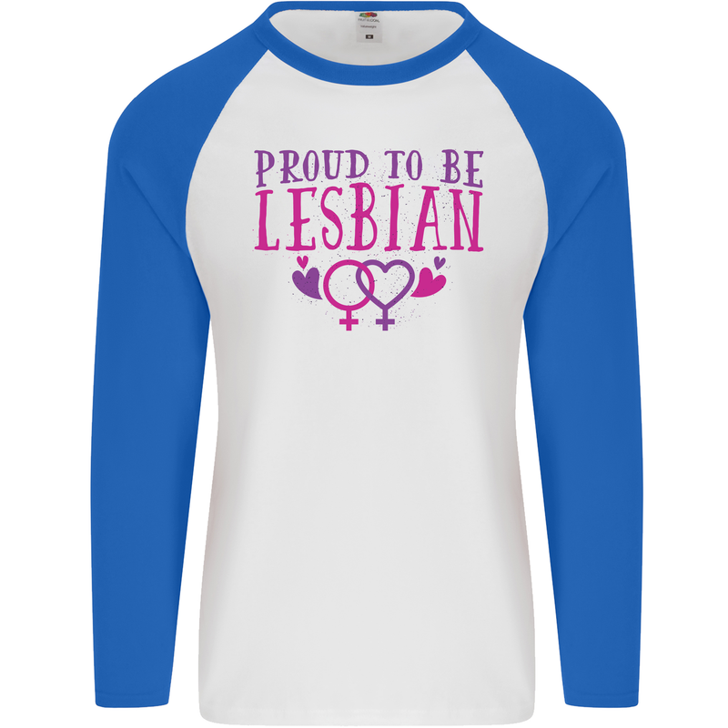 Proud to Be a Lesbian LGBT Gay Pride Awareness Mens L/S Baseball T-Shirt White/Royal Blue