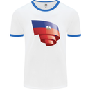 Curled Haiti Flag Haitian Day Football Mens Ringer T-Shirt White/Royal Blue
