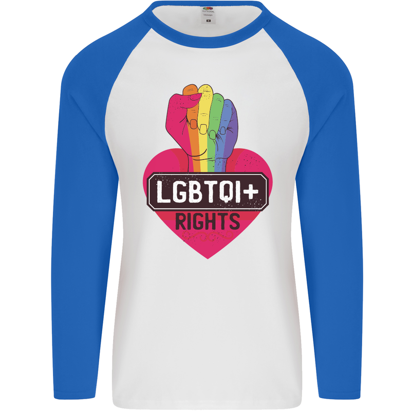 LGBTQI+ Rights Gay Pride Awareness LGBT Mens L/S Baseball T-Shirt White/Royal Blue