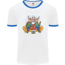 Santa Claus Chilling With Reindeers Christmas Xmas Mens Ringer T-Shirt White/Royal Blue