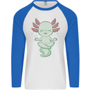 Meditating Axolot Yoga Spiritual Mens L/S Baseball T-Shirt White/Royal Blue