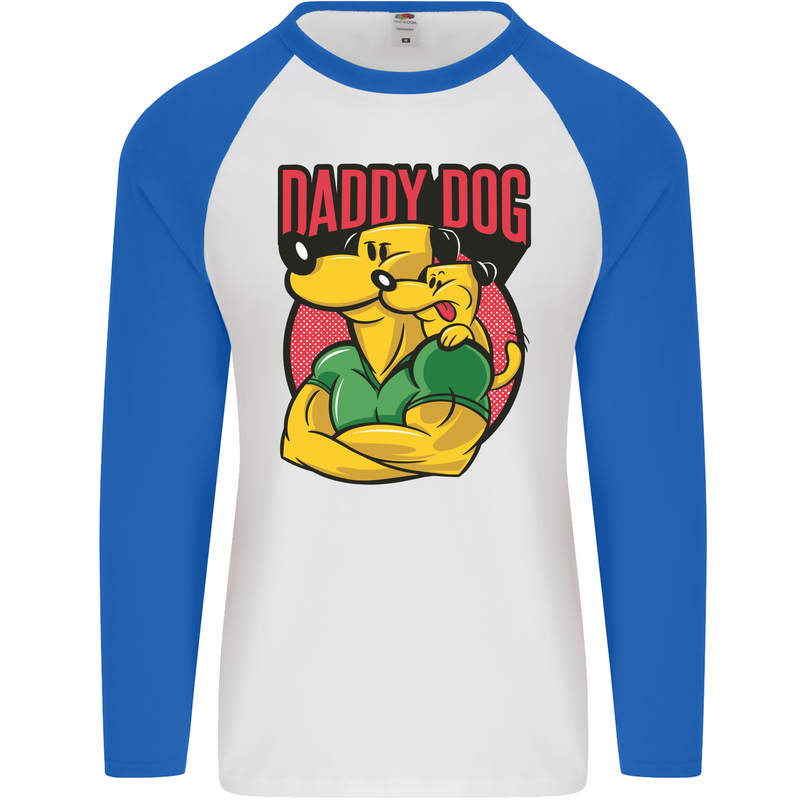 Daddy Dog Fathers Day Mens L/S Baseball T-Shirt White/Royal Blue