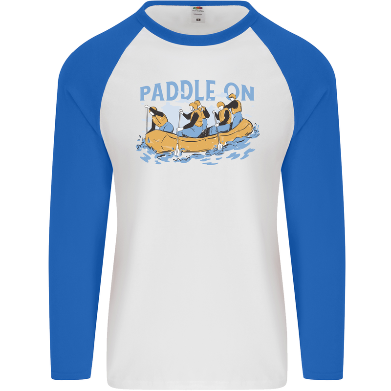 White Water Rafting Paddle On Whitewater Mens L/S Baseball T-Shirt White/Royal Blue