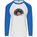 Vinyl Sunset Record LP Turntable Music Mens L/S Baseball T-Shirt White/Royal Blue