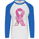 Breast Cancer Awareness Bow Mens L/S Baseball T-Shirt White/Royal Blue