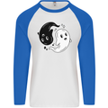 Funny Halloween Ying Yang Ghosts Mens L/S Baseball T-Shirt White/Royal Blue