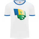 Curled Saint Vincent and Grenadines Flag Football Mens Ringer T-Shirt White/Royal Blue