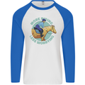 More Horse Riding Less Worrying Equestrian Mens L/S Baseball T-Shirt White/Royal Blue