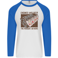 Engines & Beer Cars Hot Rod Mechanic Funny Mens L/S Baseball T-Shirt White/Royal Blue