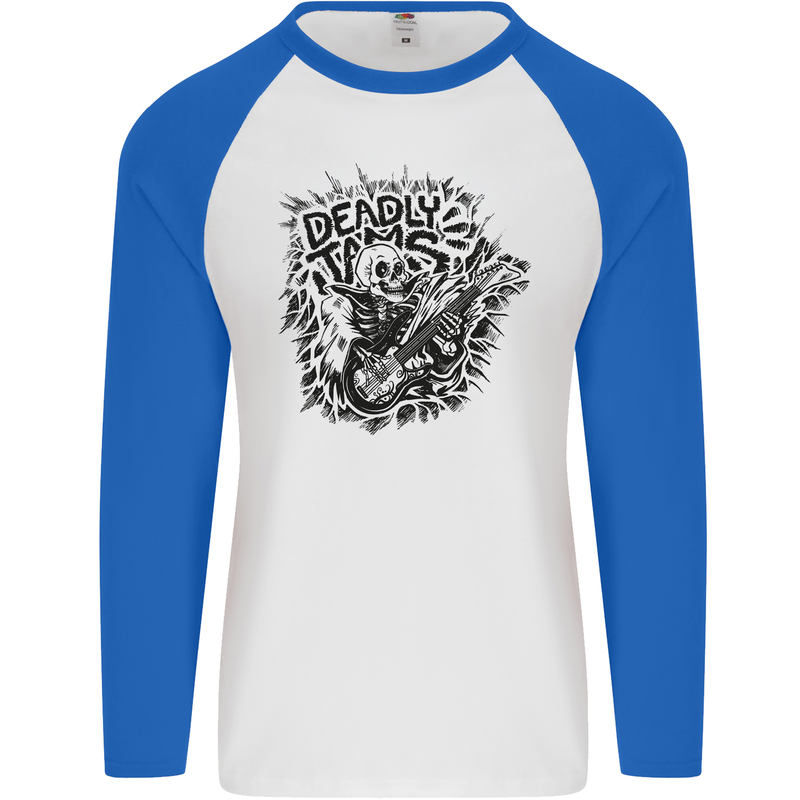 Deadly Tams Guitar Guitarist Rock Metal Punk Mens L/S Baseball T-Shirt White/Royal Blue