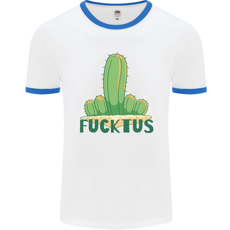 Fucktus Funny Cactus House Plants Offensive Mens Ringer T-Shirt White/Royal Blue