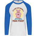 It's Not Easy Being a Yoga Piggy Funny Pig Mens L/S Baseball T-Shirt White/Royal Blue