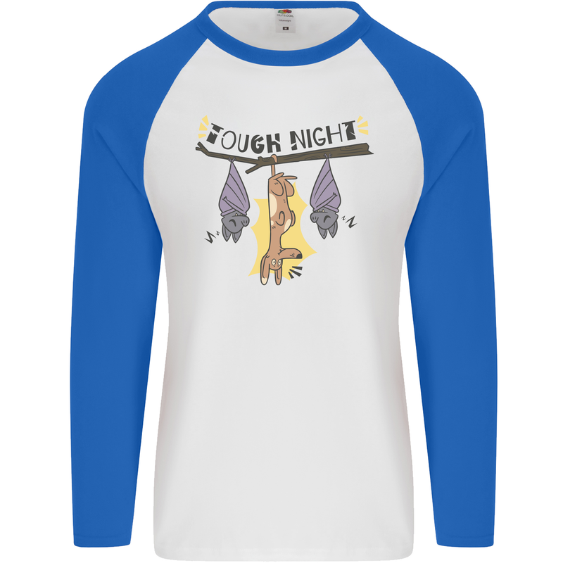 Tough Night Funny Dog Bat Hangover Alcohol Beer Mens L/S Baseball T-Shirt White/Royal Blue