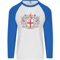 London Coat of Arms St Georges Day England Mens L/S Baseball T-Shirt White/Royal Blue