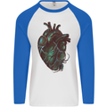 Rotten Heart Gothic Demon Satan Skull Evil Mens L/S Baseball T-Shirt White/Royal Blue