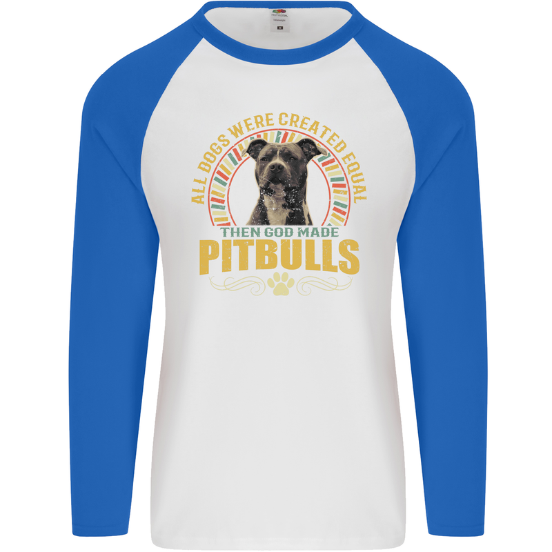 A Pitbull Dog Mens L/S Baseball T-Shirt White/Royal Blue