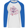 Worry Less Yoga More Mens L/S Baseball T-Shirt White/Royal Blue