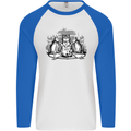 Satanic Cats Black Magic Pentacle Mens L/S Baseball T-Shirt White/Royal Blue