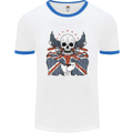 British Biker Skull Motorcycle Motorbike Flag Mens Ringer T-Shirt White/Royal Blue