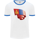 Curled Mongolia Flag Mongolian Day Football Mens Ringer T-Shirt White/Royal Blue