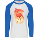 Flamingo Painting Mens L/S Baseball T-Shirt White/Royal Blue