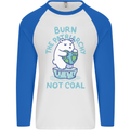 Environment Burn the Patriachy Not Coal Mens L/S Baseball T-Shirt White/Royal Blue