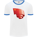 Curled China Flag Chinese Day Football Mens Ringer T-Shirt White/Royal Blue