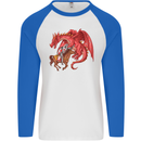 St. George Killing a Dragon Mens L/S Baseball T-Shirt White/Royal Blue