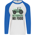 Tractor No Farmers No Food Farming Mens L/S Baseball T-Shirt White/Royal Blue