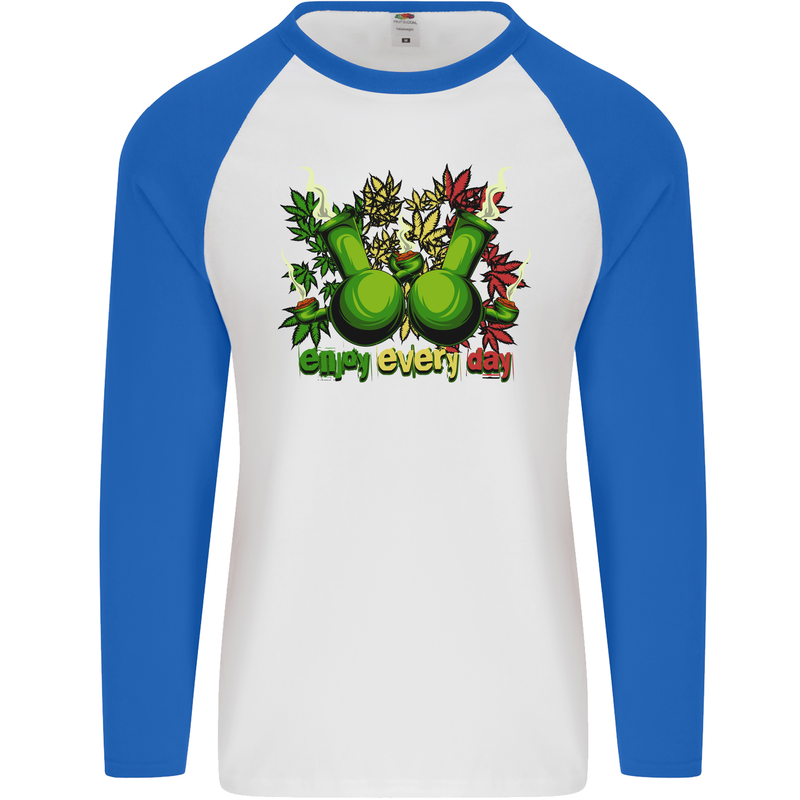 Weed Enjoy Every Day Cannabis Drugs Bong Mens L/S Baseball T-Shirt White/Royal Blue