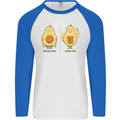 Avocado Gym Funny Fitness Training Healthy Mens L/S Baseball T-Shirt White/Royal Blue