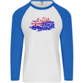 Happy Australia National Day Flag Mens L/S Baseball T-Shirt White/Royal Blue