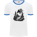 Abstract Outdoors Camping Bushcraft Hiking Trekking Mens Ringer T-Shirt White/Royal Blue