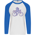 A Cycling Octopus Funny Cyclist Bicycle Mens L/S Baseball T-Shirt White/Royal Blue