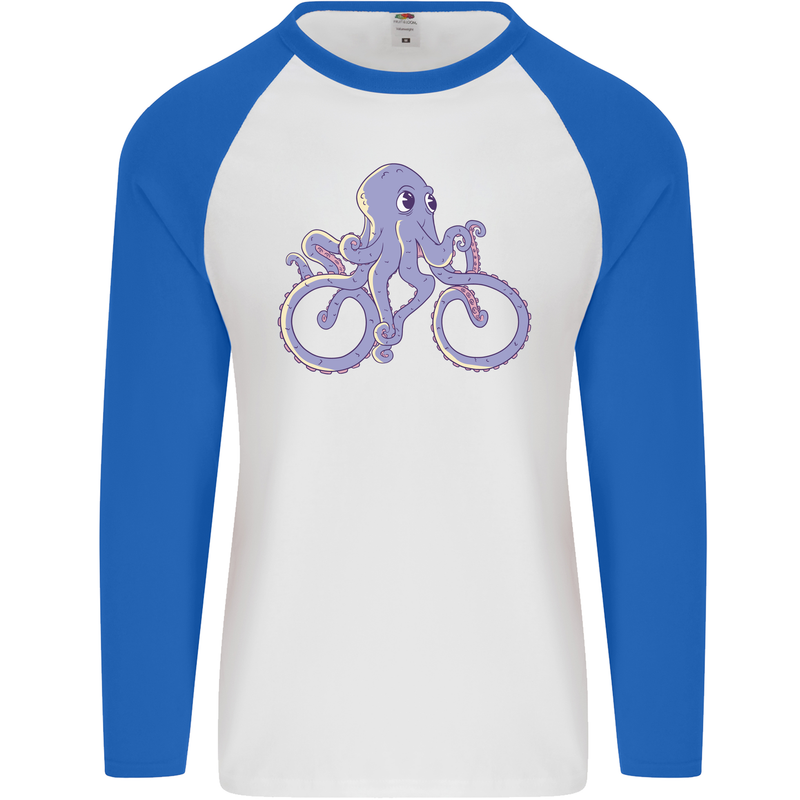 A Cycling Octopus Funny Cyclist Bicycle Mens L/S Baseball T-Shirt White/Royal Blue