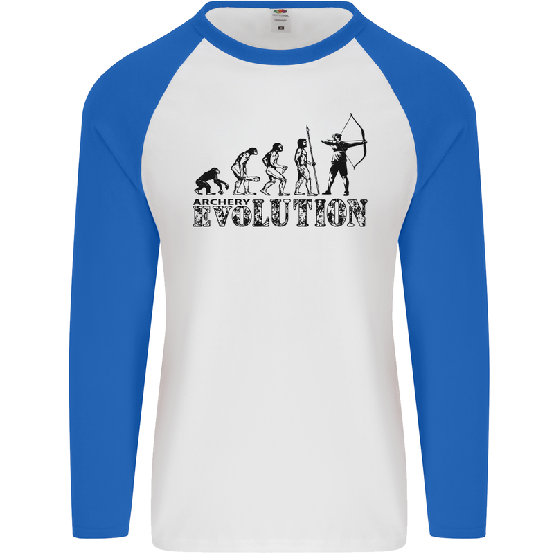 Evolution of an Archer Funny Archery Archer Mens L/S Baseball T-Shirt White/Royal Blue