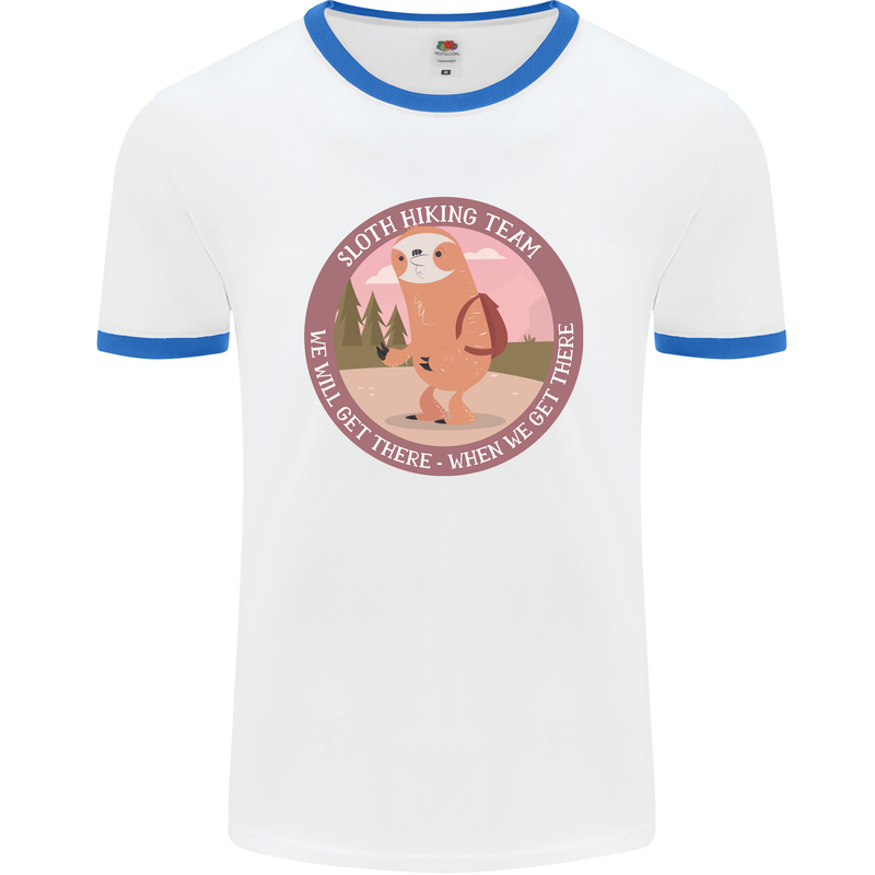 Sloth Hiking Team Funny Trekking Walking Mens Ringer T-Shirt White/Royal Blue