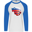 Curled Slovenia Flag Slovenian Day Football Mens L/S Baseball T-Shirt White/Royal Blue