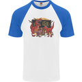 T-Rex Teacher Eat the Humans Dinosaur Funny Mens S/S Baseball T-Shirt White/Royal Blue