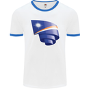Curled Marshall Islands Flag Day Football Mens Ringer T-Shirt White/Royal Blue