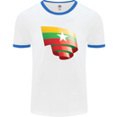 Curled Myanmar Flag Burmese Day Football Mens Ringer T-Shirt White/Royal Blue