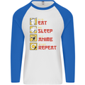 Eat Sleep Anime Repeat Mens L/S Baseball T-Shirt White/Royal Blue