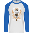 Muay Thai Fighter Warrior MMA Martial Arts Mens L/S Baseball T-Shirt White/Royal Blue