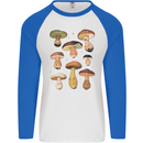 Mushroom Faces Foraging Mycology Mens L/S Baseball T-Shirt White/Royal Blue