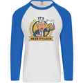 It's Beer O'Clock Funny Alcohol Mens L/S Baseball T-Shirt White/Royal Blue