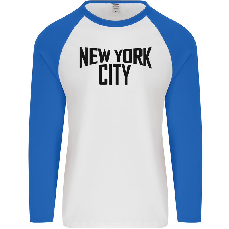 New York City as Worn by John Lennon Mens L/S Baseball T-Shirt White/Royal Blue