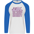 A Hippo Sleeping Shirt Hippomotamus Mens L/S Baseball T-Shirt White/Royal Blue