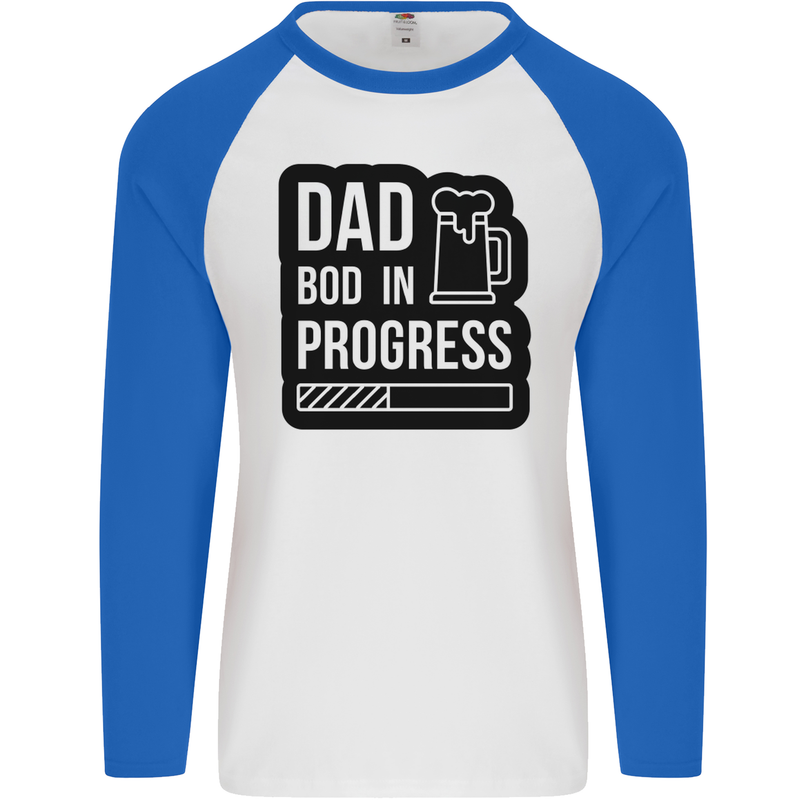 Dad Bod In Progress Funny Fathers Day Mens L/S Baseball T-Shirt White/Royal Blue